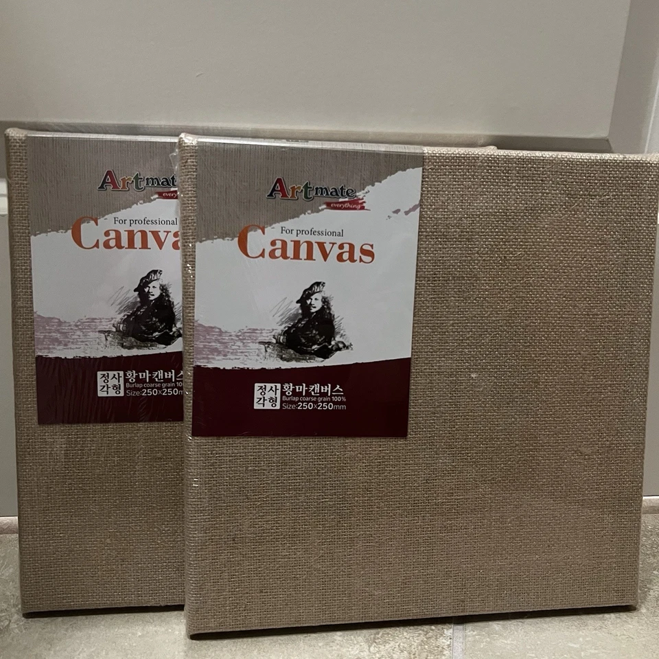 Artmate Stretched BURLAP Canvas 10x10 Inch/2pack -100% Natural Jute - Image 2 of 3