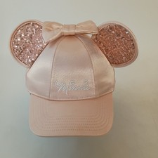 Disney Minnie Mouse Ears Pink Satin Sequin Baseball Cap Hat bow
