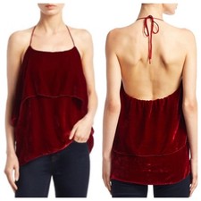NWT Alice + Olivia Marybeth Ruby Red Velvet Silk Layered Halter Top Size Medium