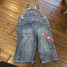 VTG Pink Embroidered Floral Osh Kosh Blue Jean Snap Up Overalls Vestbak 18month