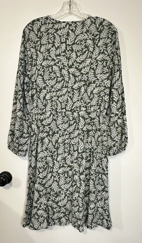 Old Navy Green White Leafy Floral Fit Flare Midi Dress Long Sleeve Size M New - Picture 2 of 12