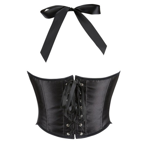Corsé negro modelador entrenador cintura busto acero sobre busto halter resistente para mujer - Imagen 4 de 8