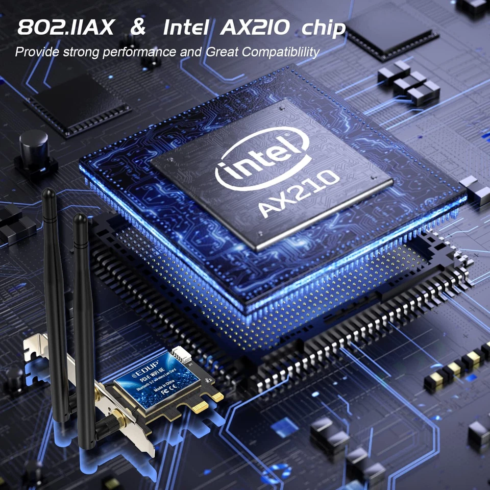 PCIe WiFi 6E Card Bluetooth 5.2 AX 5400 Mbps AX210 Tri-Band 6Ghz/5.8GHz/2.4GH... - Image 4 of 4