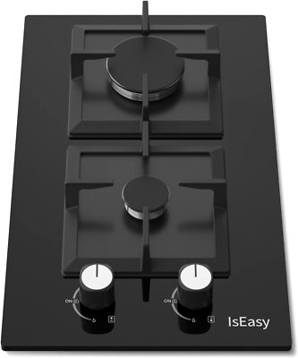 31cm Domino Glas Gaskochfeld, IsEasy Gaskochfeld 2 Flammig, 3700W/1000W,220-240V