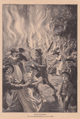 Oscar Gräf '' Bildnis - Tiroler Osterfeuer  '' Kunstdruck 1905