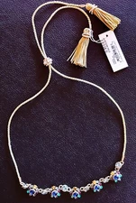 Marchesa Gold Swarovski Rope Flower Statement Necklace Lariat Adjustable NWT $98