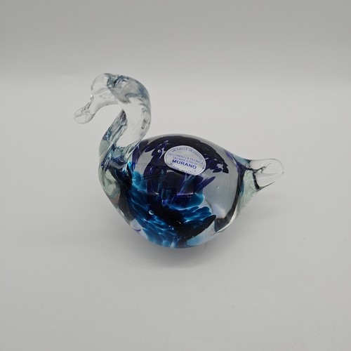 Murano Art Glass Decorative Swan Figurine/Paperweight Blue Swirl - Picture 2 of 9