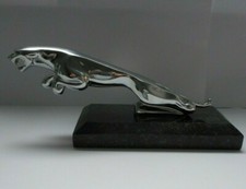 CHROM JAGUAR LEAPER AUF SCHWARZEM SOCKEL / BASIS FIGUR BRIEFBESCHWERER ORNAMENT