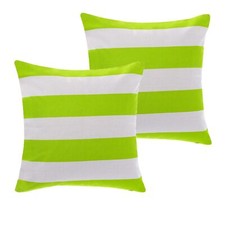 Set of 2 Green and White Stripe Outdoor Throw Pillow Covers 18 X 18 Inch