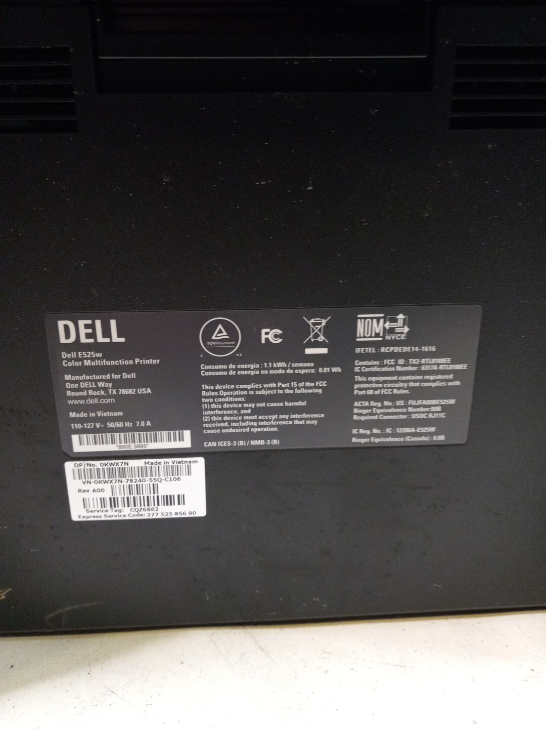 Dell E525w Color Multifunction Laser Printer MFP Wireless Unknown Page