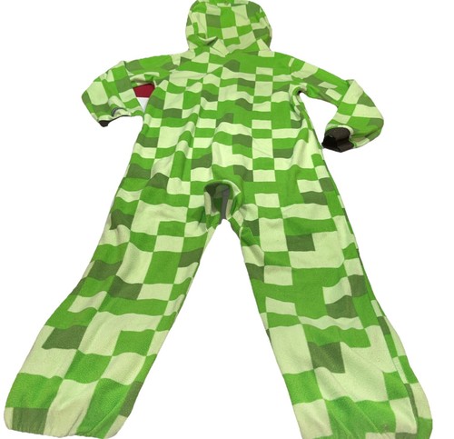 Minecraft Creeper Green Squares Hooded One Piece Zip Fleece Full Pajamas Boys Lg - Picture 3 of 16