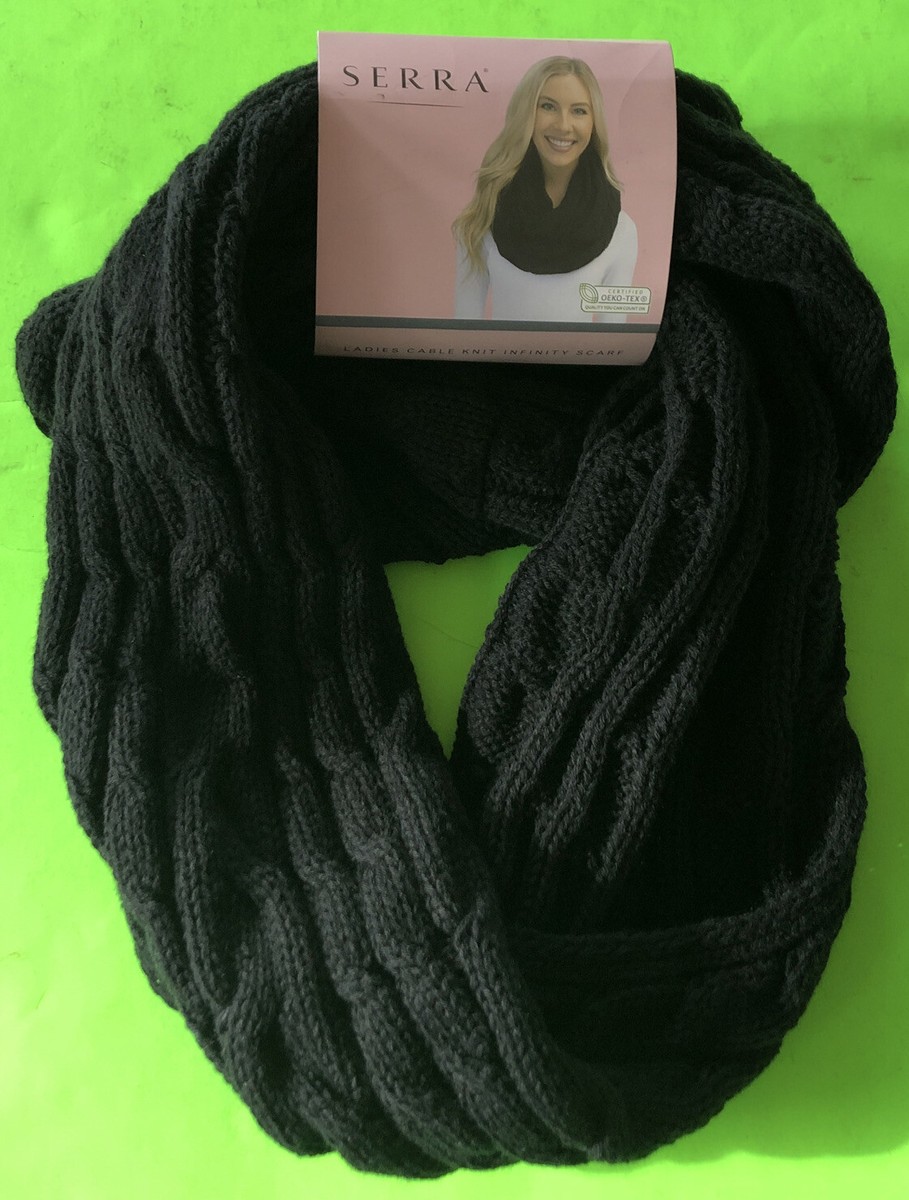 Woman's Serra Cable Knit Infinity Scarf Black NEW | eBay