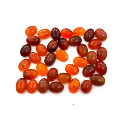 227 CT Natural Carnelian Oval Cabochon Loose Gemstone 34 Pcs 10*12.50-10*14 MM