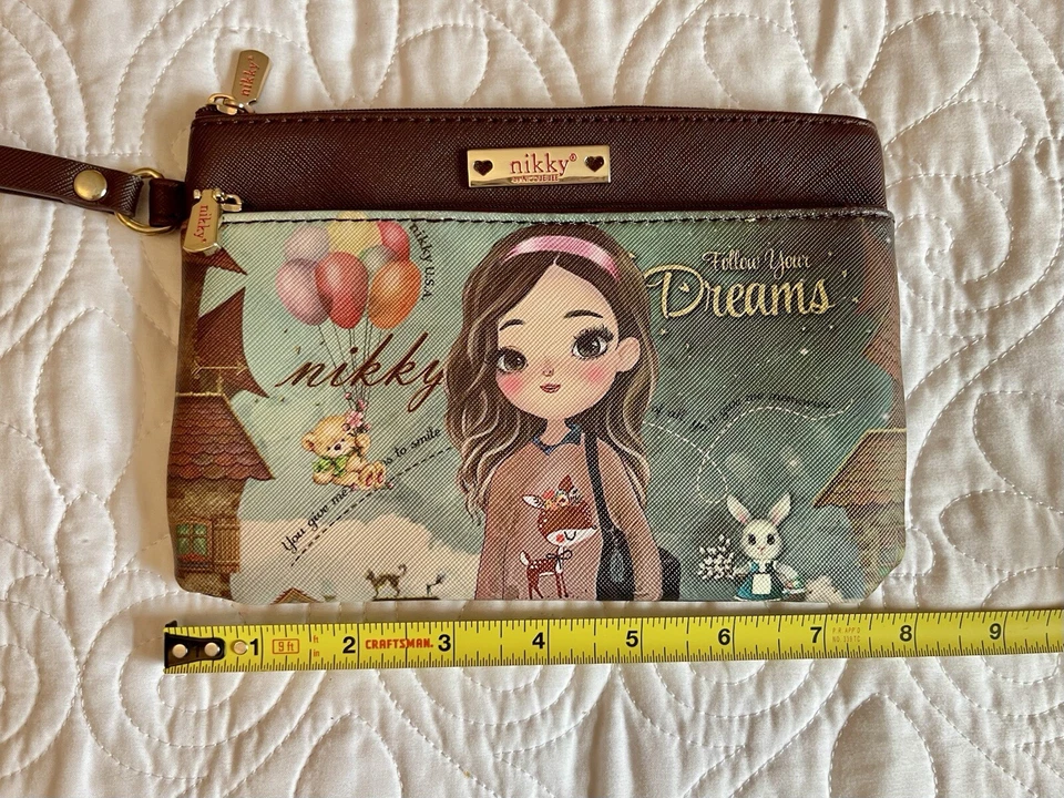 Follow The Dream Nikky Brown & Pink Zipper Bag/Wallet - Image 3 of 4