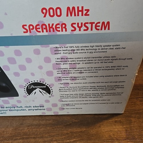 Vintage Paramount Pictures Wireless 900 Mhz Speaker System PW-900SB NIB HTF - Picture 7 of 11