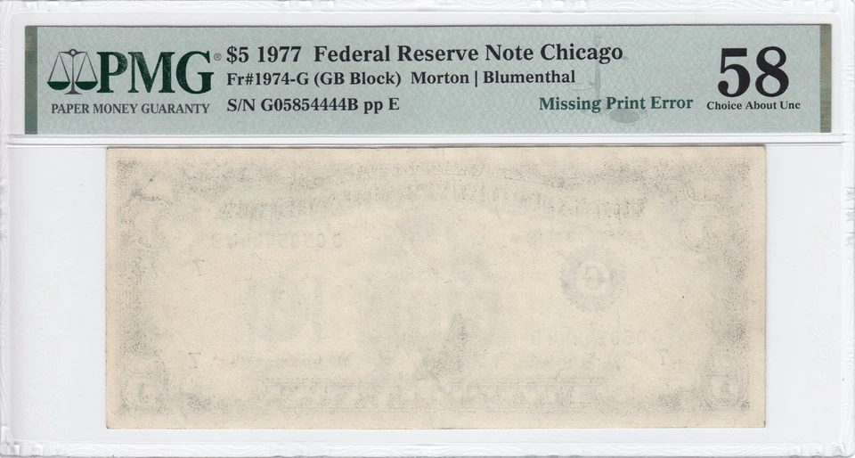 1977 $5 Federal Reserve Note Consecutive Pair 1 Missing First Print Error PMG - Image 3 of 4