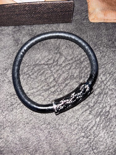 Hoxton London Men's Woven Silver & Leather Bracelet, Black/Silver RRP £183 - Picture 3 of 3