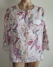 Chicos 2 Large 12-14 Pink Paisley Floral 100 Linen Zipper Front Pocket Jacket