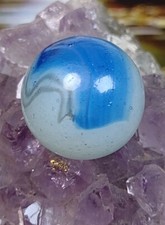 Mossie Gray Blue Pinstripe Hybrid Patch Glass Mystery Vintage Marbles NM-VG .65"