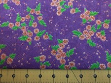 Pink Flowers on Purple 100 cotton fabric sold by the yard 1059