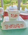 VNTG 1950s PYREX PINK GOOSEBERRY REFRIGERATOR DISH SET Of 2 PC CLEAN! 😁