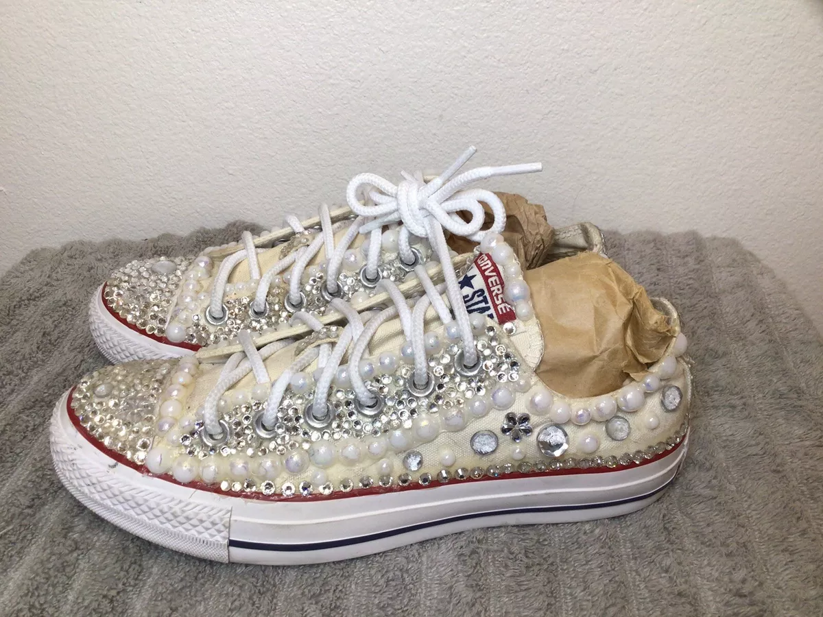 Bedazzled Wedding Prom 6.5 White Converse All Star Sneakers | eBay