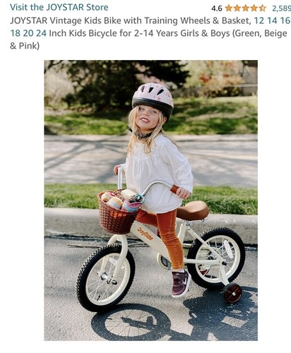 Vintage Kids Bike With Training Wheels And Basket For 2-6Year Old Girl And Boys - Picture 4 of 6