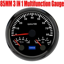 85mm 3 In 1 Multifunction Gauge Tachometer 8000rpm Oil Pressure Water Temp Gauge