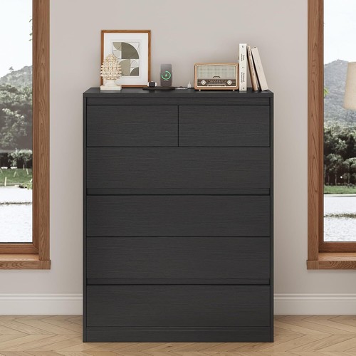Black Dresser for Bedroom Modern Chest of Drawers Tall Dresser with 6 Drawers - Picture 7 of 7