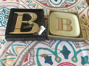 LOT OF 3 - Monogram “B” Square Trinket Tray, Paperweight, & Anklet