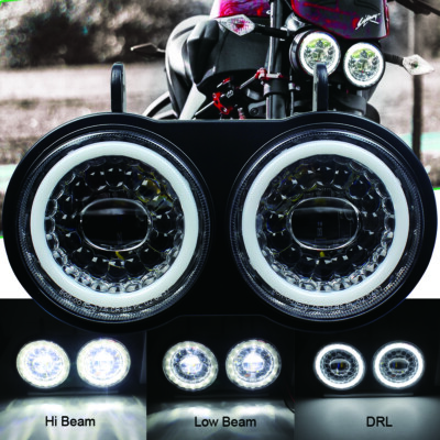 For Buell XB9S XB12S 2003-2010 LED Headlight Hi-Low DRL White Halo Ring Lighting