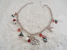Silvertone Christmas Enamel Charm Necklace C20 