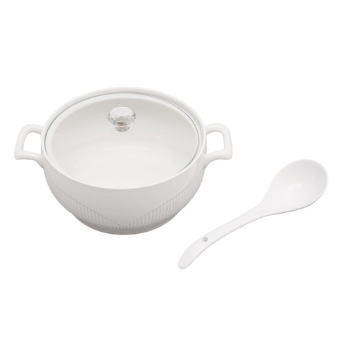 8.54"/7.5" Ceramic Soup Tureen W/ Ladle & Glass Lid White Porcelain Serveware - Picture 27 of 44