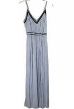 JAPANA M Maxi Dress Spaghetti Straps Blue White Stripe Fully Lined Rayon Smocked