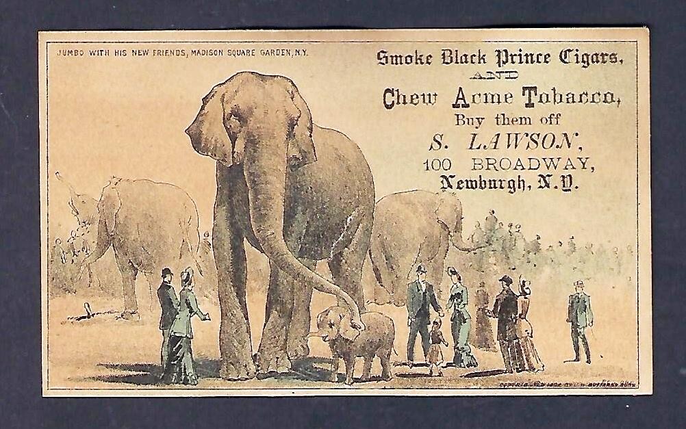 c1890'sTrade Card, Lawson, Black Prince Cigars, Acme Tobacco, Elephant