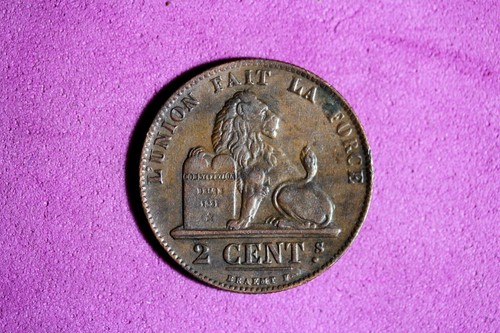 1863 Belgium 2 Centimes Copper Coin #M19970 - Picture 2 of 2