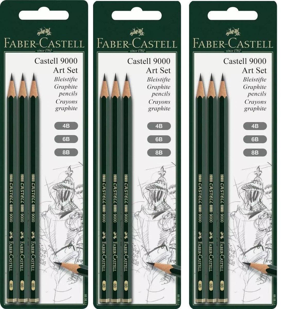 3 Packs, Faber Castell 9000 Art Graphite Pencil Set, 4B 6B 8B per