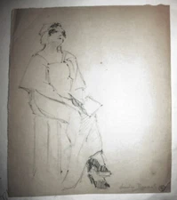 FRENCH SCHOOL XX DRAWING WOMAN READING FASHION STAMP COLLECTION RSL 1920 1930 b