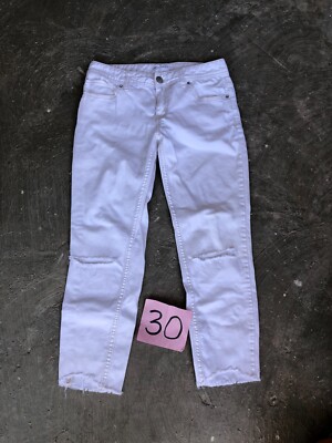 Womens Free People Destroyed Crop Ankle Boot Style White Jeans Size 27 28x24