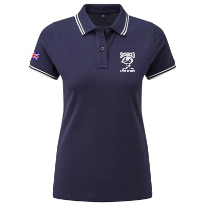 Damen-Poloshirt Skin Head A Way Of Life mit gesticktem Logo. Ska, zweifarbig