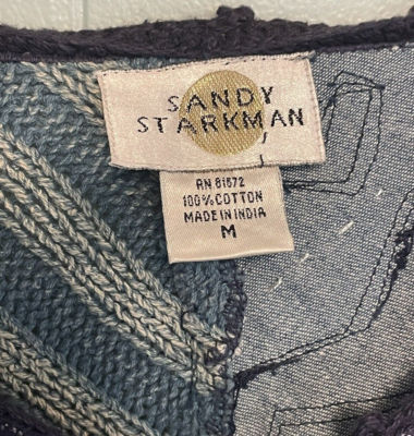 Sandy Starkman Blue Denim Tie Dye Sweater Patchwork Cardigan