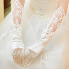 Embroidery Wedding Bridal Long Gloves Sequins Floral Full Finger Satin Mittens