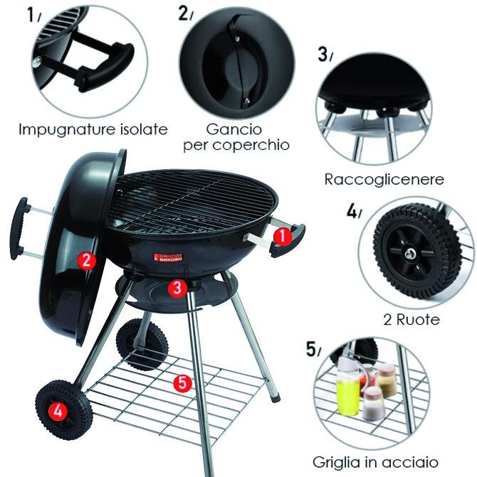 52636 BARBECUE A CARBONE SANDRIGARDEN SG 45K SFERICO DIA. 45 CM.