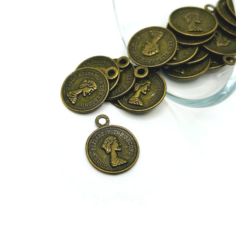4 20 or 50 pcs BULK Bronze Queen Elizabeth Coin Charms Penny US