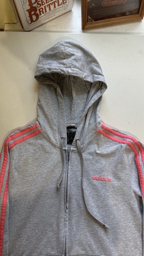 Sudadera con capucha Adidas gris y rosa a rayas para mujer cremallera completa. Talla: Mediana - Imagen 6 de 10