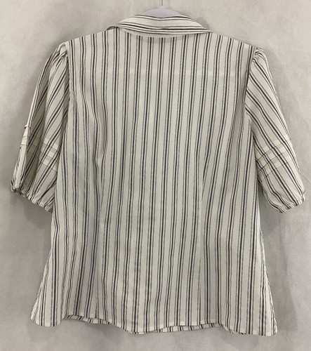 Worthington Petite Stretch Women Striped Blouse Short Sleeve Size PL White/Black - Picture 6 of 7