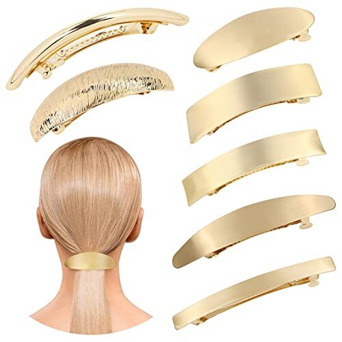 Nordstrom Gold Tone French Barrette Hair Clip Minimalist Textured Metal - Paris Women main image 3