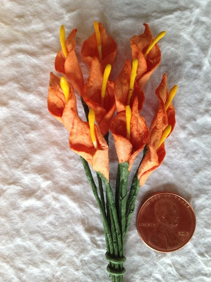 10 Lirios Lirio Cala Naranja Hecho a Mano Morera Papel Flores Boda Observador de Estrellas Foto 3 de 4