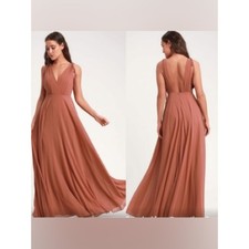 Lulu’s Dusty Rose Dance The Night Away Maxi Dress Formal Bridesmaid Deep V Gown