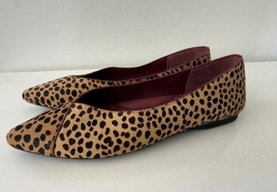 NWOB BIRDIES Goldfinch Leopard Print Calf-hair Pointed Toe Ballet Flats Shoes 9